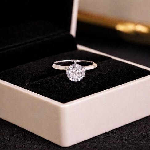 Moissanite Ring for Women, 1.8 ct Round Cut Lab Grown Moissanite Solitaire Ring, Rhodium Plated 925 Sterling Silver, Promise Engagement Ring Fine Jewelry Gift for Her in Saudi Arabia