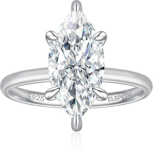 Elspeth 3CT Elongated Marquise Cut Engagement Ring for Women, 925 Sterling Silver Hidden Halo CZ Simulated Diamond Promise Wedding Ring Size 4-10 in Saudi Arabia