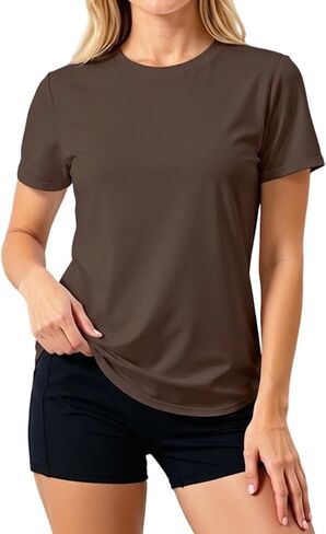 LETSEE Workout Short Sleeve Tops for Women Side Slit Hem Tee Crew Neck T-Shirt Lightweight Everyday Basic Top in Saudi Arabia