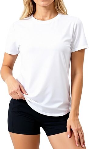 LETSEE Workout Short Sleeve Tops for Women Side Slit Hem Tee Crew Neck T-Shirt Lightweight Everyday Basic Top in Kuwait