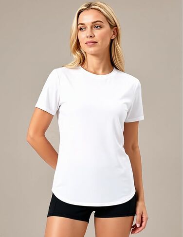 LETSEE Workout Short Sleeve Tops for Women Side Slit Hem Tee Crew Neck T-Shirt Lightweight Everyday Basic Top in Kuwait