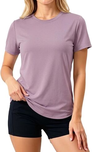 LETSEE Workout Short Sleeve Tops for Women Side Slit Hem Tee Crew Neck T-Shirt Lightweight Everyday Basic Top in Kuwait