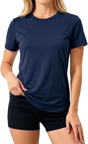 LETSEE Workout Short Sleeve Tops for Women Side Slit Hem Tee Crew Neck T-Shirt Lightweight Everyday Basic Top in Kuwait