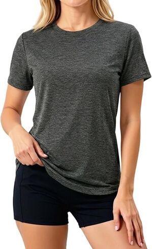 LETSEE Workout Short Sleeve Tops for Women Side Slit Hem Tee Crew Neck T-Shirt Lightweight Everyday Basic Top in Kuwait