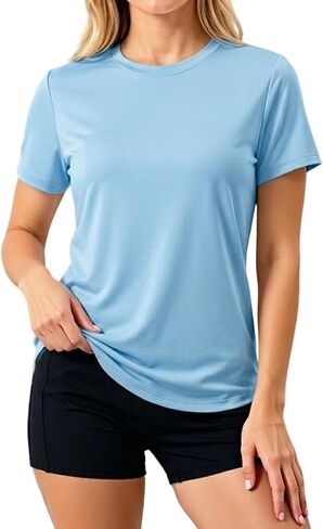 LETSEE Workout Short Sleeve Tops for Women Side Slit Hem Tee Crew Neck T-Shirt Lightweight Everyday Basic Top in Kuwait