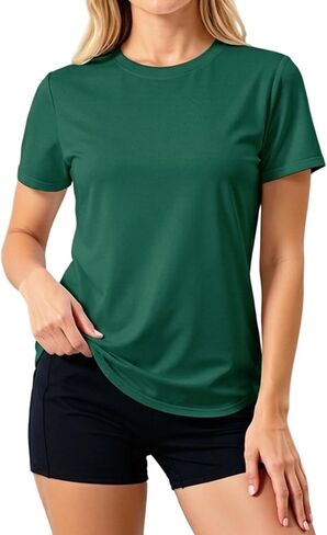 LETSEE Workout Short Sleeve Tops for Women Side Slit Hem Tee Crew Neck T-Shirt Lightweight Everyday Basic Top in Kuwait
