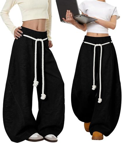 Bakyarder Women's Baggy Barrel Sweatpants Oversized Wide Leg Y2K Streetwear with Rope Drawstring and Pockets in Saudi Arabia