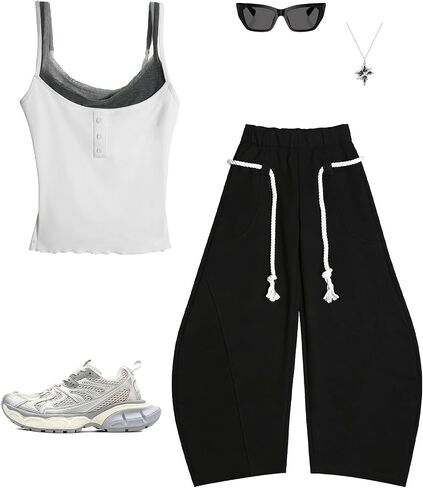 Bakyarder Women's Baggy Barrel Sweatpants Oversized Wide Leg Y2K Streetwear with Rope Drawstring and Pockets in Saudi Arabia