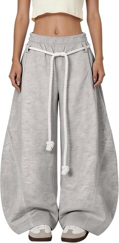 Bakyarder Women's Baggy Barrel Sweatpants Oversized Wide Leg Y2K Streetwear with Rope Drawstring and Pockets in Saudi Arabia