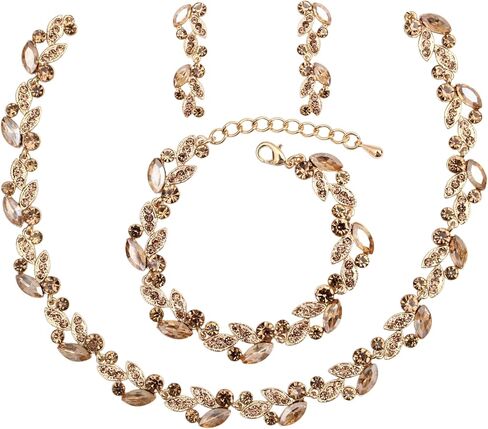QLLYHLH Woman’s Brides Bridesmaid Leaf Choker Necklace Dangle Earrings Link Bracelet Austrian Crystal Wedding Jewelry Set Prom Costume Party Events | Brides, Bridesmaid, Prom, Events, Costume Party, Leaf in Saudi Arabia