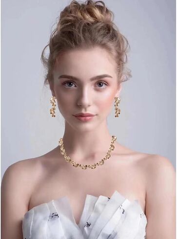 QLLYHLH Woman’s Brides Bridesmaid Leaf Choker Necklace Dangle Earrings Link Bracelet Austrian Crystal Wedding Jewelry Set Prom Costume Party Events | Brides, Bridesmaid, Prom, Events, Costume Party, Leaf in Saudi Arabia