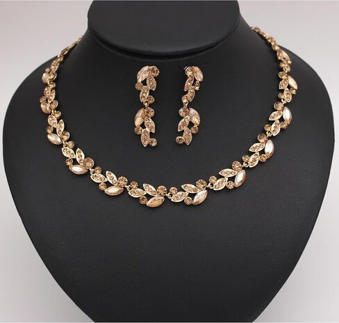 QLLYHLH Woman’s Brides Bridesmaid Leaf Choker Necklace Dangle Earrings Link Bracelet Austrian Crystal Wedding Jewelry Set Prom Costume Party Events | Brides, Bridesmaid, Prom, Events, Costume Party, Leaf in Saudi Arabia