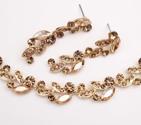 QLLYHLH Woman’s Brides Bridesmaid Leaf Choker Necklace Dangle Earrings Link Bracelet Austrian Crystal Wedding Jewelry Set Prom Costume Party Events | Brides, Bridesmaid, Prom, Events, Costume Party, Leaf in Saudi Arabia