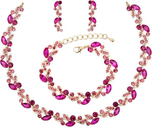 QLLYHLH Woman’s Brides Bridesmaid Leaf Choker Necklace Dangle Earrings Link Bracelet Austrian Crystal Wedding Jewelry Set Prom Costume Party Events | Brides, Bridesmaid, Prom, Events, Costume Party, Leaf in Saudi Arabia