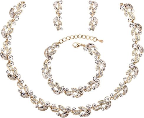 QLLYHLH Woman’s Brides Bridesmaid Leaf Choker Necklace Dangle Earrings Link Bracelet Austrian Crystal Wedding Jewelry Set Prom Costume Party Events | Brides, Bridesmaid, Prom, Events, Costume Party, Leaf in Saudi Arabia