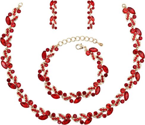 QLLYHLH Woman’s Brides Bridesmaid Leaf Choker Necklace Dangle Earrings Link Bracelet Austrian Crystal Wedding Jewelry Set Prom Costume Party Events | Brides, Bridesmaid, Prom, Events, Costume Party, Leaf in Saudi Arabia