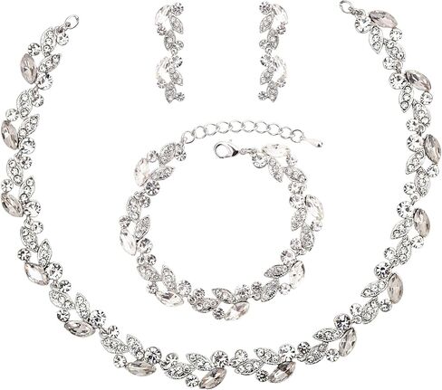 QLLYHLH Woman’s Brides Bridesmaid Leaf Choker Necklace Dangle Earrings Link Bracelet Austrian Crystal Wedding Jewelry Set Prom Costume Party Events | Brides, Bridesmaid, Prom, Events, Costume Party, Leaf in Saudi Arabia