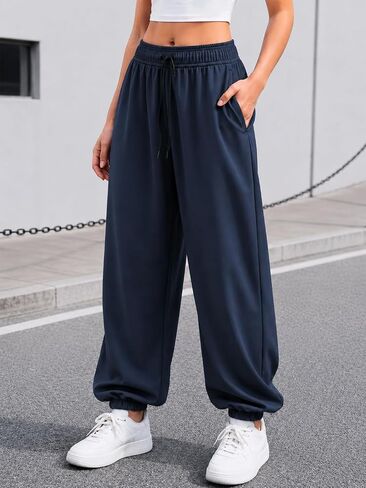 Women's Joggers Baggy Wide Leg Elastic Cuff Drawstring Waist Comfort Breathable Fabric in Kuwait