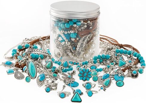 INSYOHO Mystery Jewelry Jar - Western Turquoise Jewelry Mystery Box for Women, Unique Boho Mixed Necklace Earrings Rings Bracelets Set, Anniversary Birthday Friendship Gift for Her in Saudi Arabia