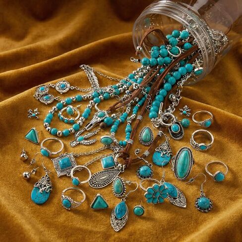 INSYOHO Mystery Jewelry Jar - Western Turquoise Jewelry Mystery Box for Women, Unique Boho Mixed Necklace Earrings Rings Bracelets Set, Anniversary Birthday Friendship Gift for Her in Saudi Arabia