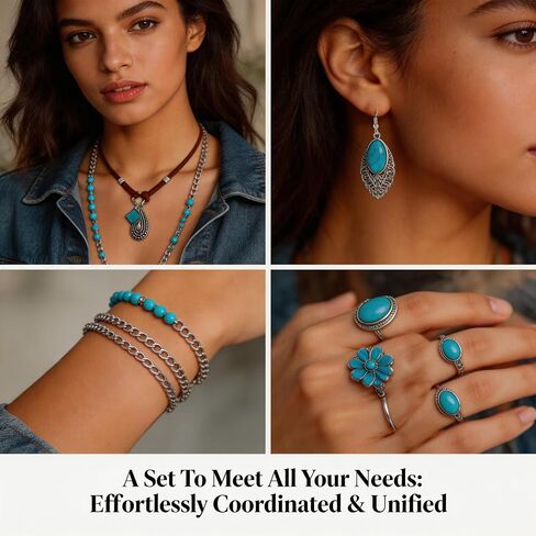 INSYOHO Mystery Jewelry Jar - Western Turquoise Jewelry Mystery Box for Women, Unique Boho Mixed Necklace Earrings Rings Bracelets Set, Anniversary Birthday Friendship Gift for Her in Saudi Arabia
