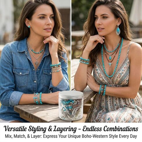 INSYOHO Mystery Jewelry Jar - Western Turquoise Jewelry Mystery Box for Women, Unique Boho Mixed Necklace Earrings Rings Bracelets Set, Anniversary Birthday Friendship Gift for Her in Saudi Arabia
