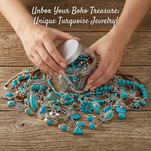 INSYOHO Mystery Jewelry Jar - Western Turquoise Jewelry Mystery Box for Women, Unique Boho Mixed Necklace Earrings Rings Bracelets Set, Anniversary Birthday Friendship Gift for Her in Saudi Arabia