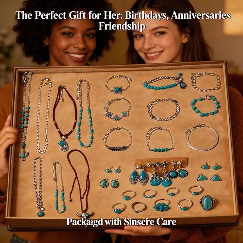 INSYOHO Mystery Jewelry Jar - Western Turquoise Jewelry Mystery Box for Women, Unique Boho Mixed Necklace Earrings Rings Bracelets Set, Anniversary Birthday Friendship Gift for Her in Saudi Arabia