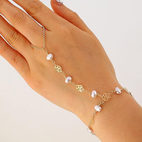 ILGANT 5PCS Gold Hand Chain Bracelets Set 14K Gold Plated Dainty Adjustable Ring Bracelet Hand Chain Trendy Bracelet Stack Jewelry in Saudi Arabia