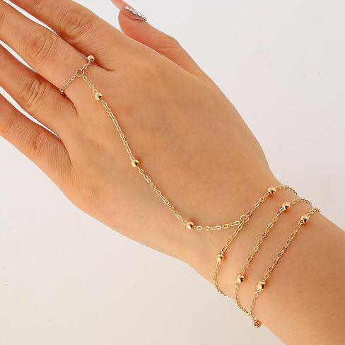 ILGANT 5PCS Gold Hand Chain Bracelets Set 14K Gold Plated Dainty Adjustable Ring Bracelet Hand Chain Trendy Bracelet Stack Jewelry in Saudi Arabia