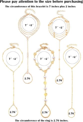 ILGANT 5PCS Gold Hand Chain Bracelets Set 14K Gold Plated Dainty Adjustable Ring Bracelet Hand Chain Trendy Bracelet Stack Jewelry in Saudi Arabia