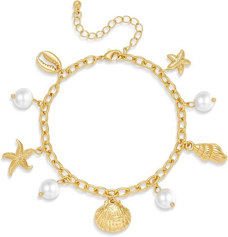 YUJIE Gold Charm Bracelet for Women 18K Gold Plated Link Bracelet With Cute Charms Boho Beach Jewelry Summer Vacation in Kuwait