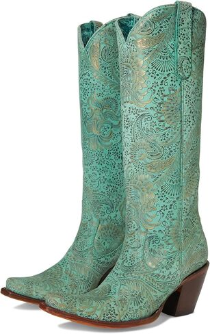 Corral Boots Womens Floral Snip Toe Casual Boots Over the Knee High Heel 3" & Up - Blue in Saudi Arabia