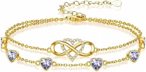 Midari 18K Gold Infinity Birthstone Bracelet/Anklet 18K Gold Plated Infinity Bracele/Anklet with 12 Months Heart Birthstone Birthday Jewelry Gifts for Women in Saudi Arabia