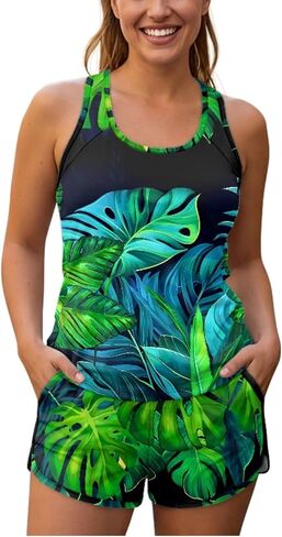Women's Tankini Bathing Suits Two Piece Swim Tank Top and Shorts Sets Plus Size Padded Swimsuits Swimwear S-6XL in Saudi Arabia
