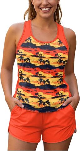 Women's Tankini Bathing Suits Two Piece Swim Tank Top and Shorts Sets Plus Size Padded Swimsuits Swimwear S-6XL in Saudi Arabia