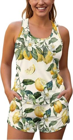 Women's Tankini Bathing Suits Two Piece Swim Tank Top and Shorts Sets Plus Size Padded Swimsuits Swimwear S-6XL in Saudi Arabia