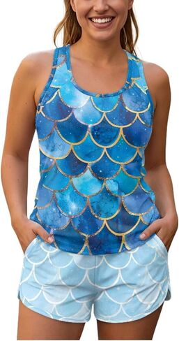 Women's Tankini Bathing Suits Two Piece Swim Tank Top and Shorts Sets Plus Size Padded Swimsuits Swimwear S-6XL in Saudi Arabia