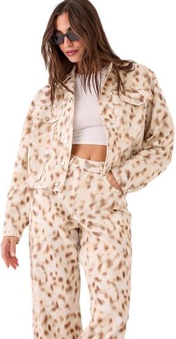 Nasty Gal Deer Print Ovoid Cropped Denim Jacket in Kuwait