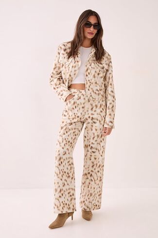 Nasty Gal Deer Print Ovoid Cropped Denim Jacket in Kuwait