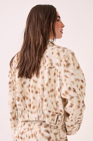 Nasty Gal Deer Print Ovoid Cropped Denim Jacket in Kuwait