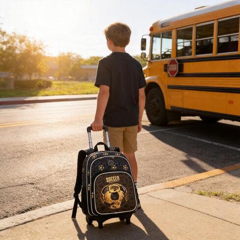 Kids Rolling Backpack for Boys 8-12 Soccer Backpack with Wheels for Boys Roller Backpacks for School Carry On Luggage with Wheels for Elementary Back to School Supplies Birthday Gift in Saudi Arabia