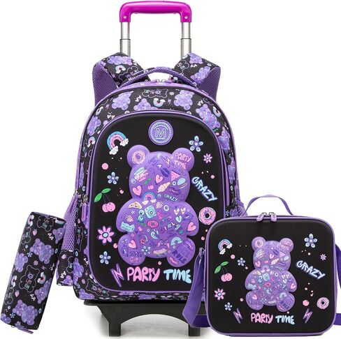 Rolling Backpack for Girls,Backpack with Wheels for Kids 8–12,Lightweight Wheeled School Backpack with Lunch Box,Cute Bookbag for Elementary and Middle School in Saudi Arabia