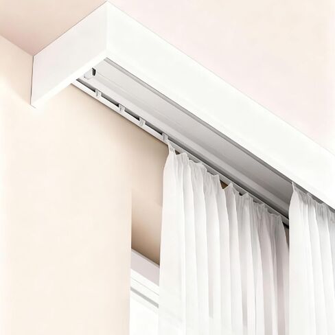 3-in-1 Ceiling Curtain Pelmet Box | Double Track White Modern Valance & Hidden Rail System | Custom Size for Living Room & Bedroom, 260cm (102.4in) in Kuwait