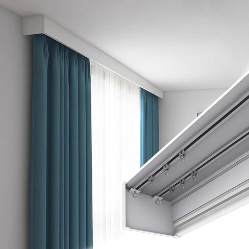 3-in-1 Metal Curtain Track System - Double Rail Ceiling Mount with Pelmet, 4.4m (14.4ft) Window Curtain Rod for Smooth Gliding & Stylish Décor in Kuwait