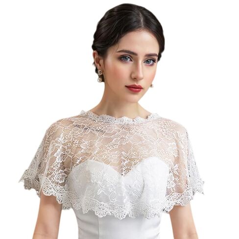 NICENEEDED Women Lace Wedding Shawls Wrap, Bridal Embroidered Shrug Cape, White Cape Shoulder Covers Up Evening Prom Party Dress in Kuwait