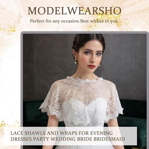 NICENEEDED Women Lace Wedding Shawls Wrap, Bridal Embroidered Shrug Cape, White Cape Shoulder Covers Up Evening Prom Party Dress in Kuwait