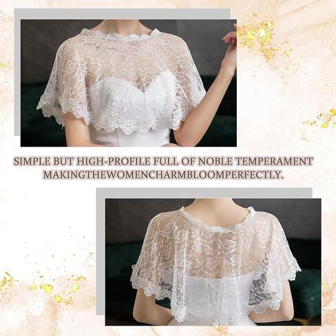 NICENEEDED Women Lace Wedding Shawls Wrap, Bridal Embroidered Shrug Cape, White Cape Shoulder Covers Up Evening Prom Party Dress in Kuwait