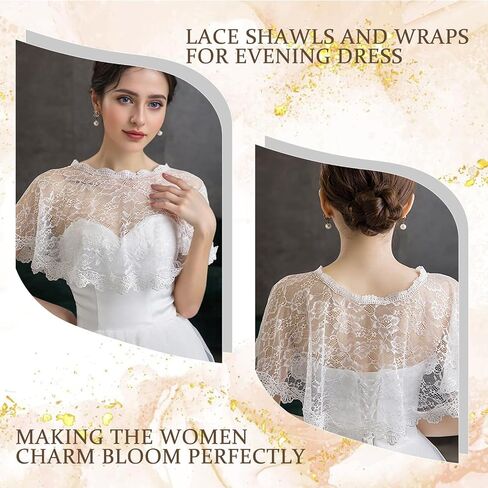 NICENEEDED Women Lace Wedding Shawls Wrap, Bridal Embroidered Shrug Cape, White Cape Shoulder Covers Up Evening Prom Party Dress in Kuwait