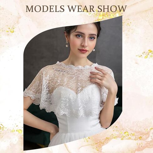 NICENEEDED Women Lace Wedding Shawls Wrap, Bridal Embroidered Shrug Cape, White Cape Shoulder Covers Up Evening Prom Party Dress in Kuwait